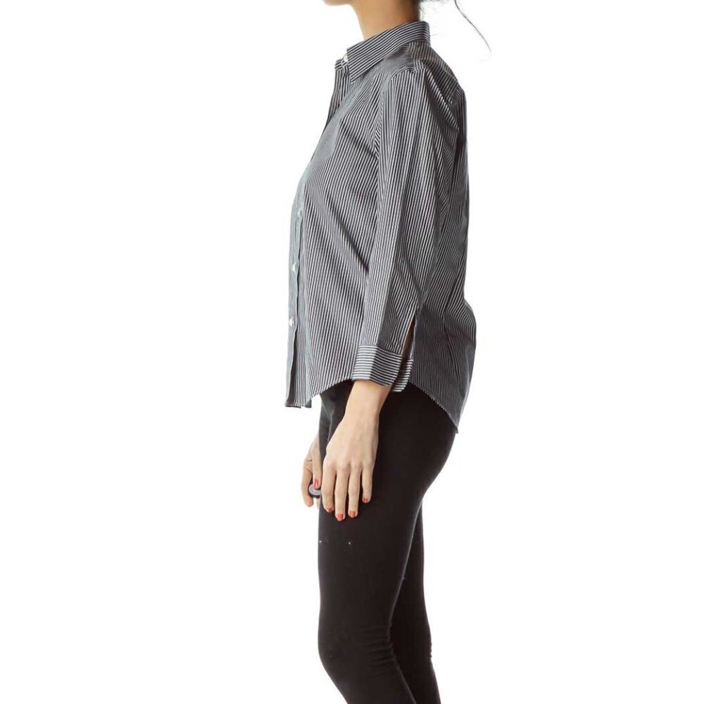 Lauren Ralph Lauren Blue White Pinstripe Blouse - Picture 3 of 3